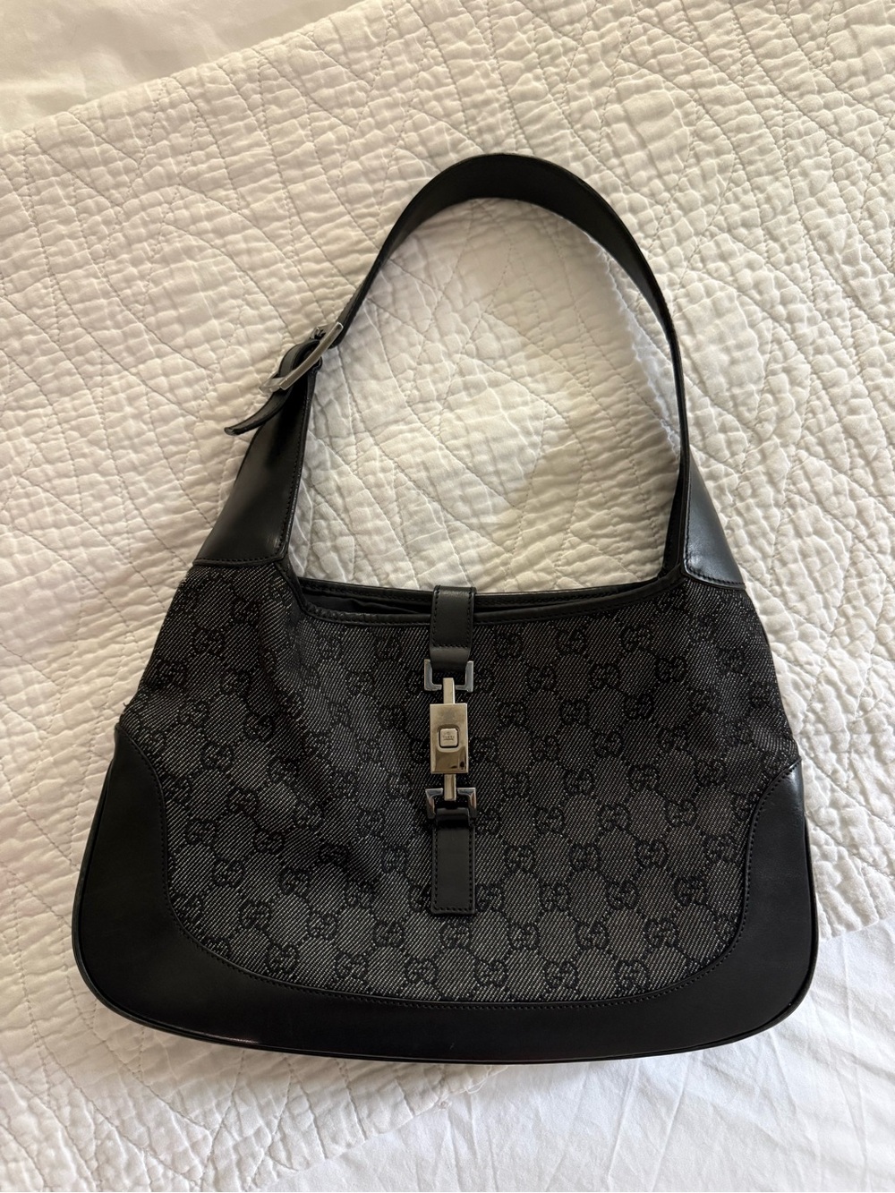 Vintage Tom Ford Gucci Jackie Black Monogram Canvas Shoulder Bag